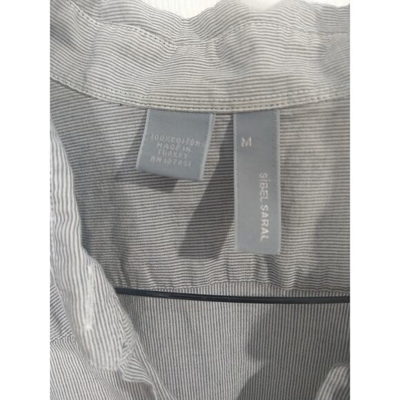 Sibel Saral Blouse Micro Stripe Ruffle Shoulder 3/4 Sleeve Button Front-med - Picture 4 of 9